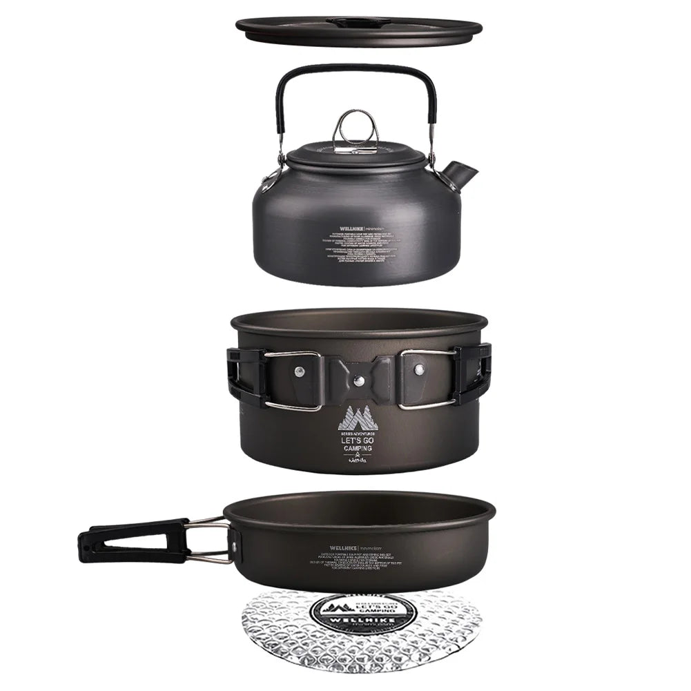 3-Piece Camping Cookware Kit with Kettle