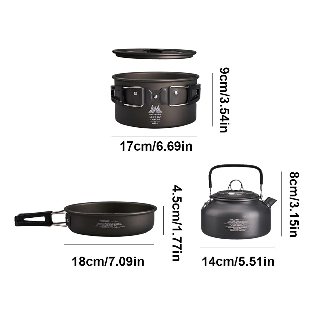 3-Piece Camping Cookware Kit with Kettle