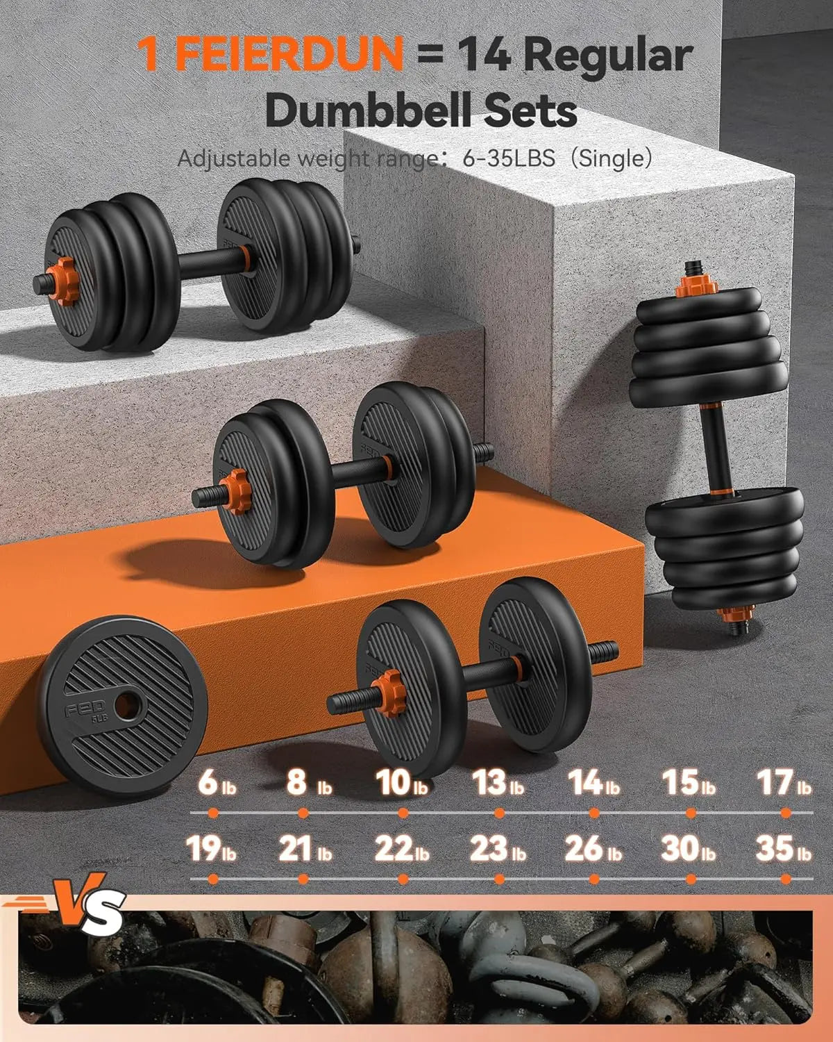 Adjustable 4-in-1 Dumbbells & Free Weights Set (20-90 lbs)