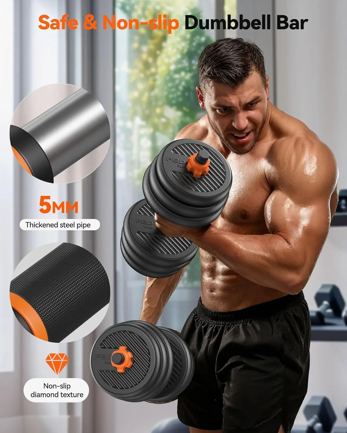 Adjustable 4-in-1 Dumbbells & Free Weights Set (20-90 lbs)