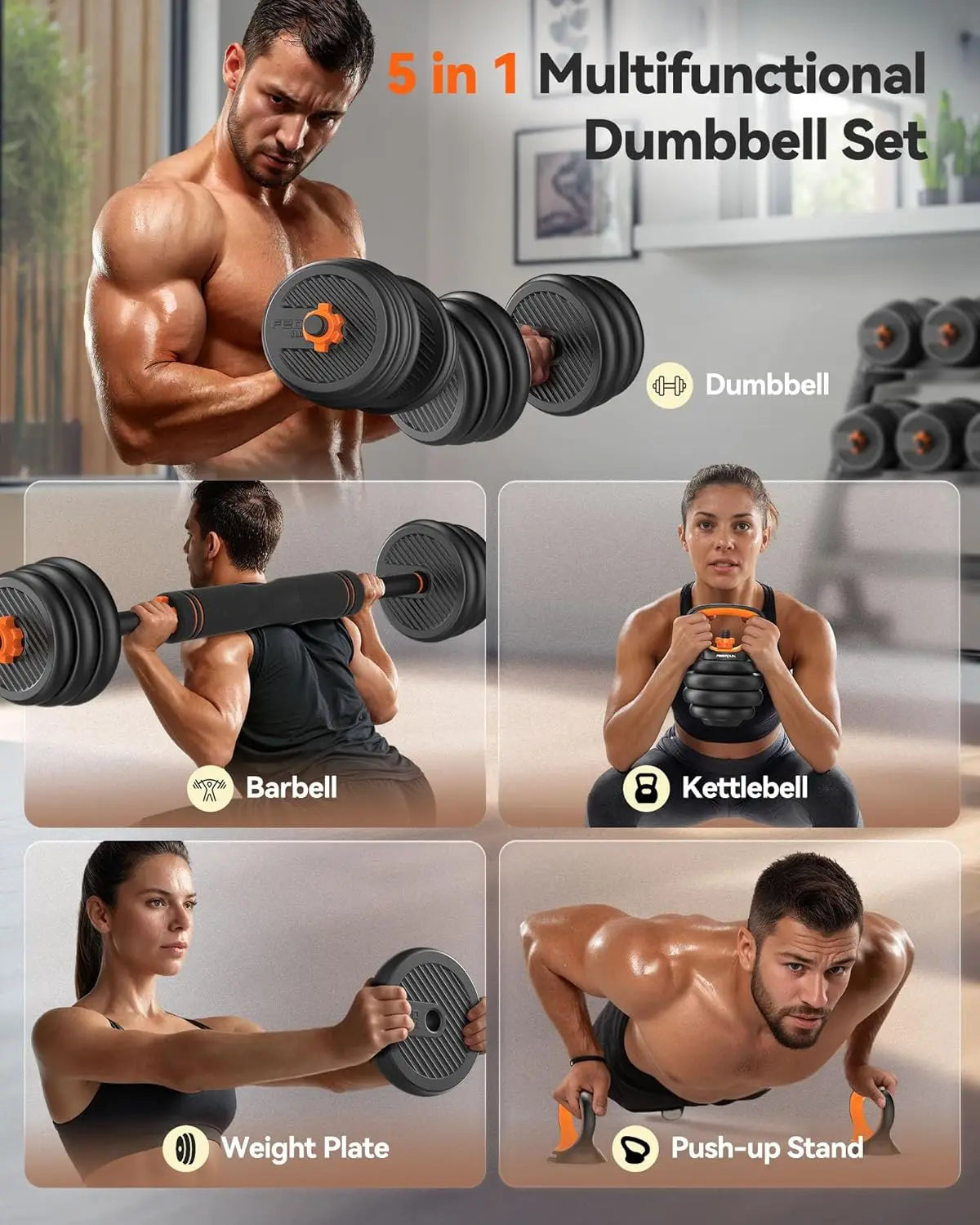 Adjustable 4-in-1 Dumbbells & Free Weights Set (20-90 lbs)