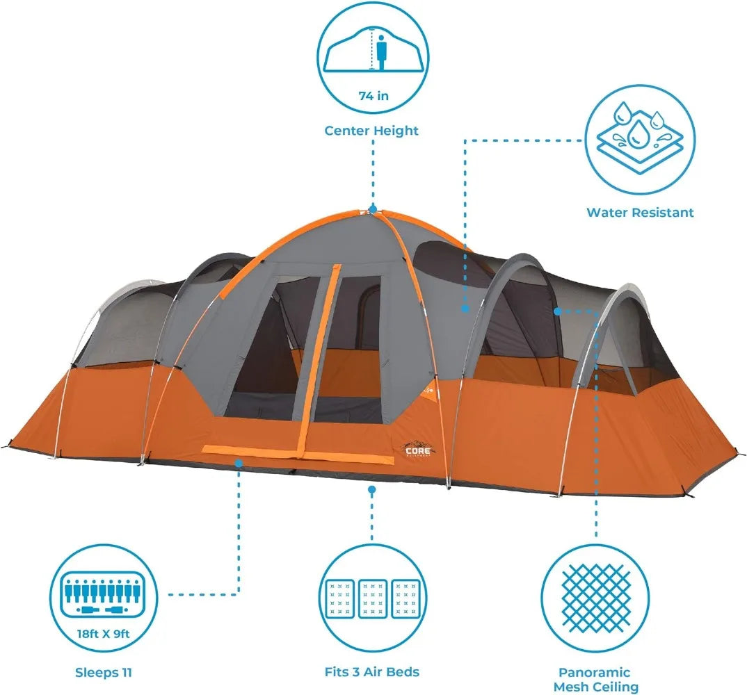 Family Camping Dome Tent – 11 Person with Gear Loft