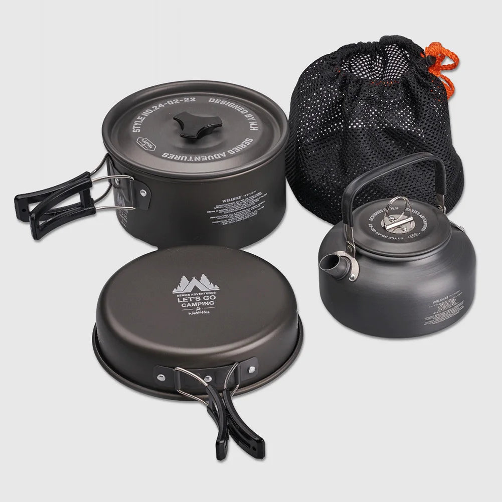 3-Piece Camping Cookware Kit with Kettle