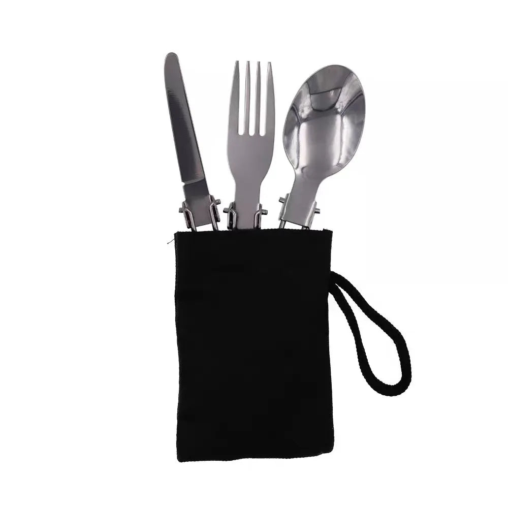 Foldable Stainless Steel Camping Utensil Set with Carrying Bag